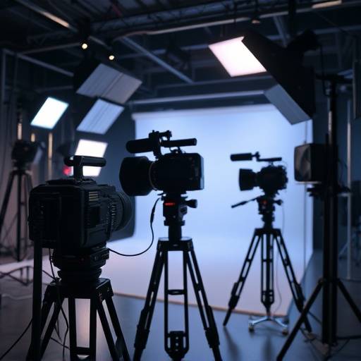 On-set video production with professional camera equipment and lighting.