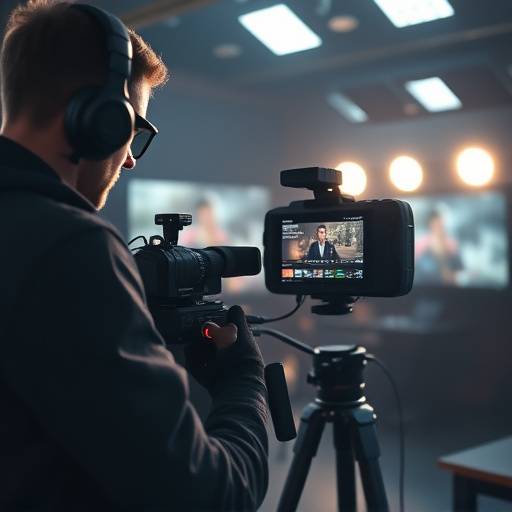 Video editor working on a post-production project with editing software.